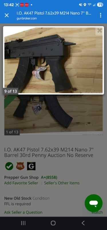 I.O. AK47 Pistol 7.62x39 M214 Nano 7&quot; Barrel 30rd 