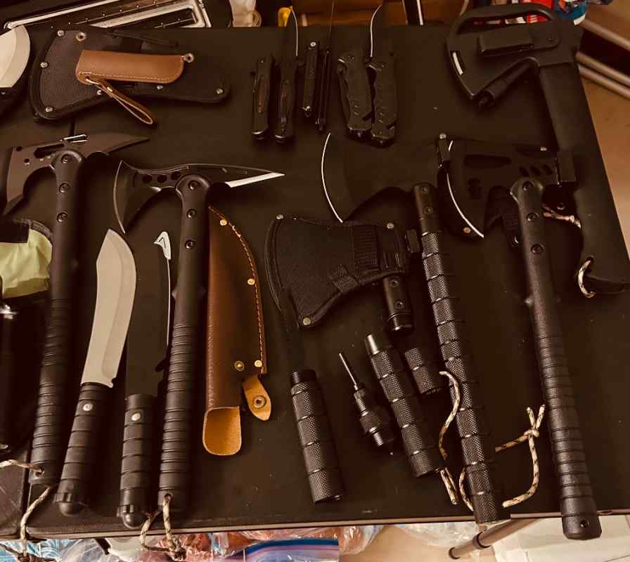 Tactical knives, axes and stun guns 