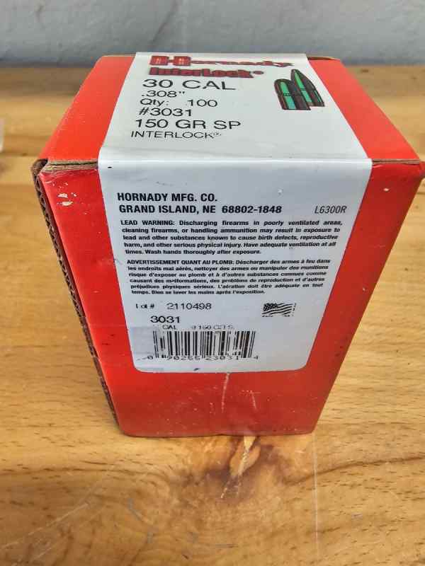 Hornady Interlock 30cal 150g SP projectiles