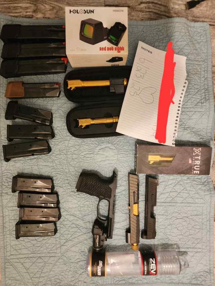 P365 parts (KI/Faxon barrels, grip mod, mags, co) 
