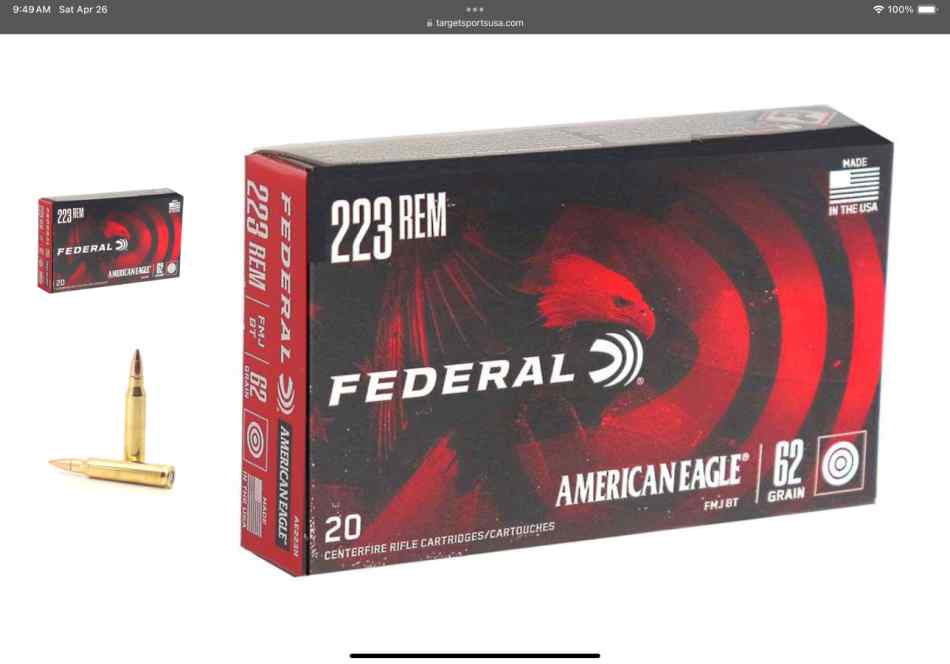 Federal 62gr FMJBT 223 / 5.56 Ammo - 500rds