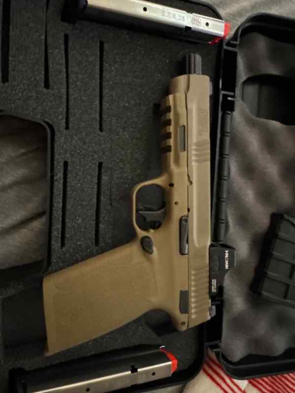 S&amp;W MP 5.7 in full FDE with mounted optic.